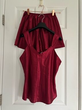 Silky Wine Red Satin Camisole & Short Pajama Set